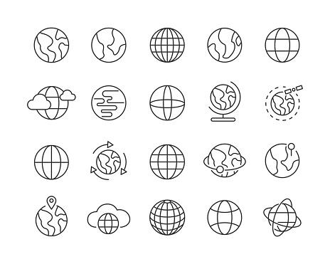 Globe Icons - Vector Line Icons. Editable Stroke. Vector Graphic