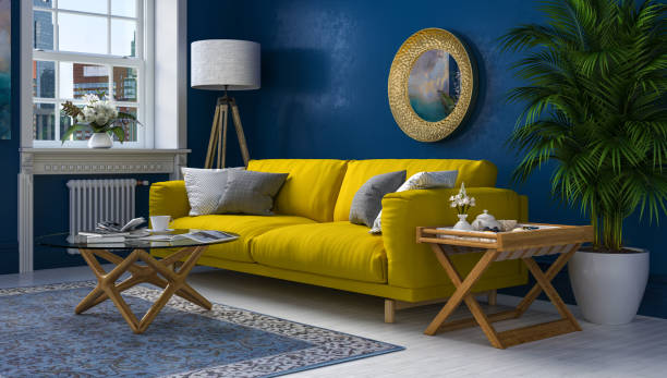 istock Interior design of living room with modern mint sofa, coffee table. 3D illustration. 1476149589