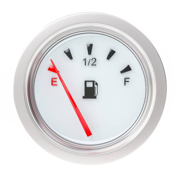 istock Fuel gauge with metallic frame. Empty tank. 3d illustration isolated on white background. 1476150669
