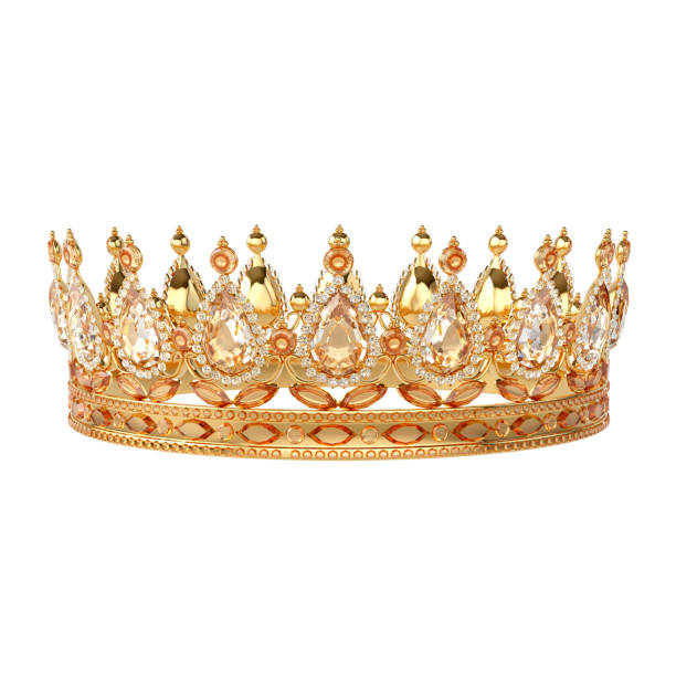 istock Golden crown with diamonds isolated on white background with victory or success concept. 3D rendering. 1476150867