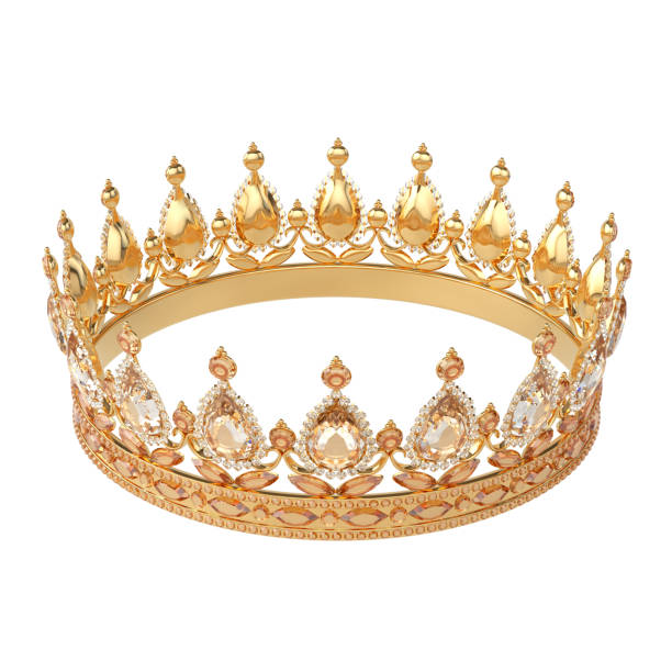 istock Golden crown with diamonds isolated on white background with victory or success concept. 3D rendering. 1476150869