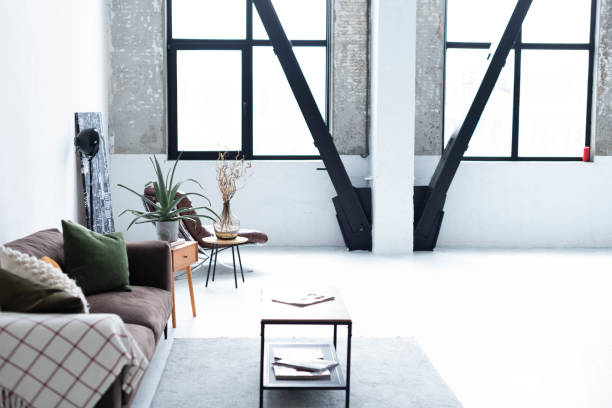 istock Bright living room interior with large windows 1476153579