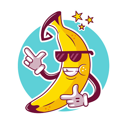 Banana cartoon character. Vector illustration. Cool smiling banana mascot character.