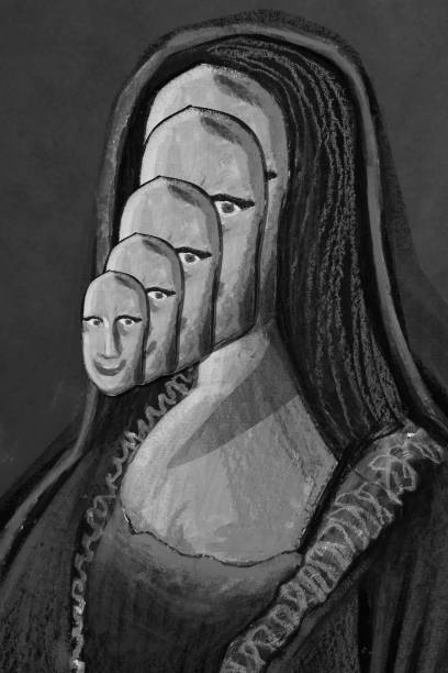 Surrealism Mona Lisa Black and white surrealism Mona Lisa mona lisa stock illustrations