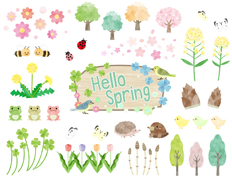 Cute Spring Work Cute Spring Illustration Material Set Stock Illustration - Download ...