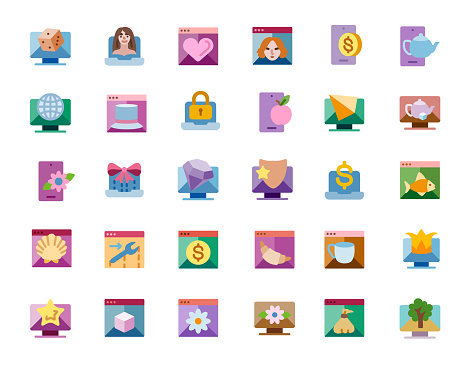 Rendering flat icons set. Render different objects. Vector illustration.