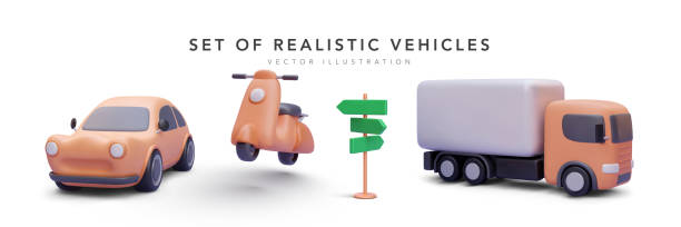 ilustrações de stock, clip art, desenhos animados e ícones de set of 3d realistic vehicles with shadow isolated on white background. vector illustration - car isolated three dimensional shape white background