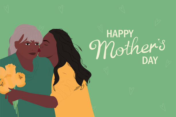 баннер ко дню матери со взрослой дочерью - mothers day tulip yellow greeting card stock illustrations