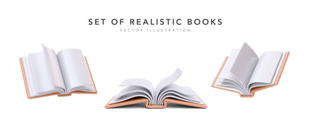istock Set of 3d realistic open books in different positions isolated on white background. Vector illustration 1476160209