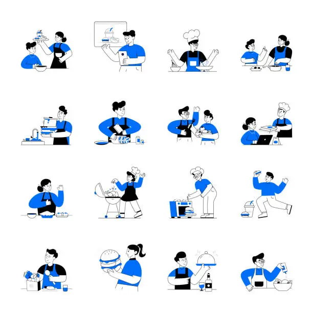Vector illustration of Flat Illustrations Pack of Chefs