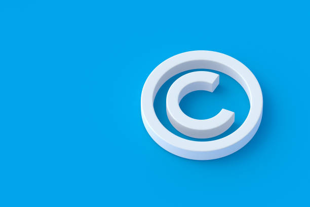 istock Copyright symbol on blue background. Intellectual property concept. Copy space. 3d render 1476166506