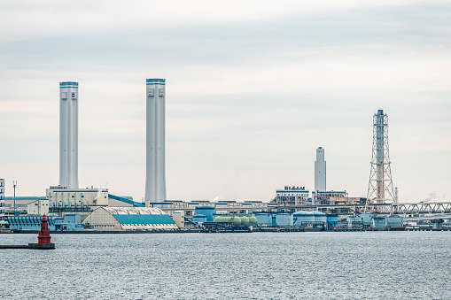 Picture of the port of Montreal, Quebec, Canada. The flour silos and silo number five, two symbols of the industry of the port of Montreal, are visible in the background.