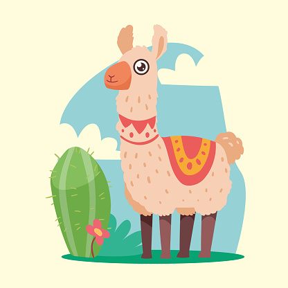 llama with cactus landscape scene