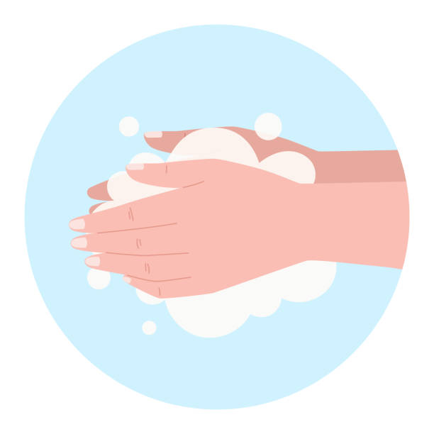 istock Washing hands with soap and foam, maintaining hygiene. Vector cartoon illustration of human arms. 1476171074