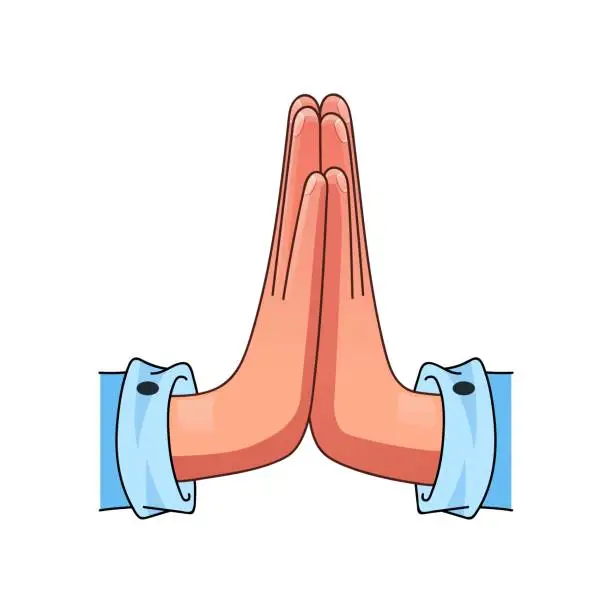 Vector illustration of Hand pray gesture in cartoon style. Hope gesture. Vector illustration for social media isolated on white background.