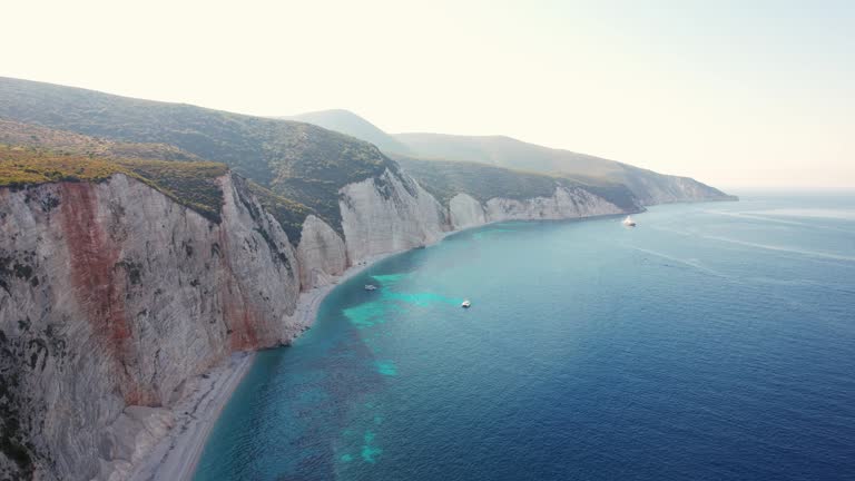 Fterii Beach, a beautiful beach on the island of Kefalonia with turquoise colored water