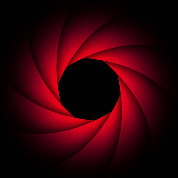 ilustrações de stock, clip art, desenhos animados e ícones de background with camera lens shutter, elegant red black - ideas concepts aperture black