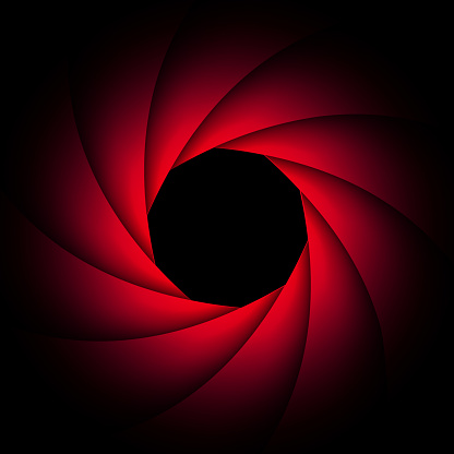 Background with camera lens shutter, elegant red black background, abstract technology design, vector illustration.