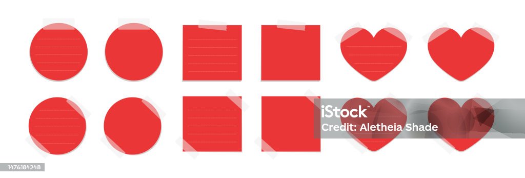 Red Sticky Post Note Template Mockup Set Taped Office Memo Paper Vector Red Sticky Post Note Template Mockup Set Taped Office Memo Paper Vector