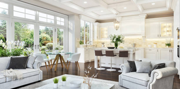 istock Luxury kitchen and living room 1476189526