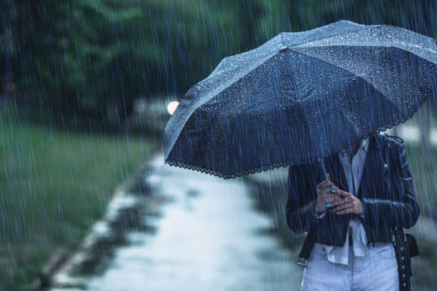 Summer rain. Raindrops. Bad weather. Depression. stock photo