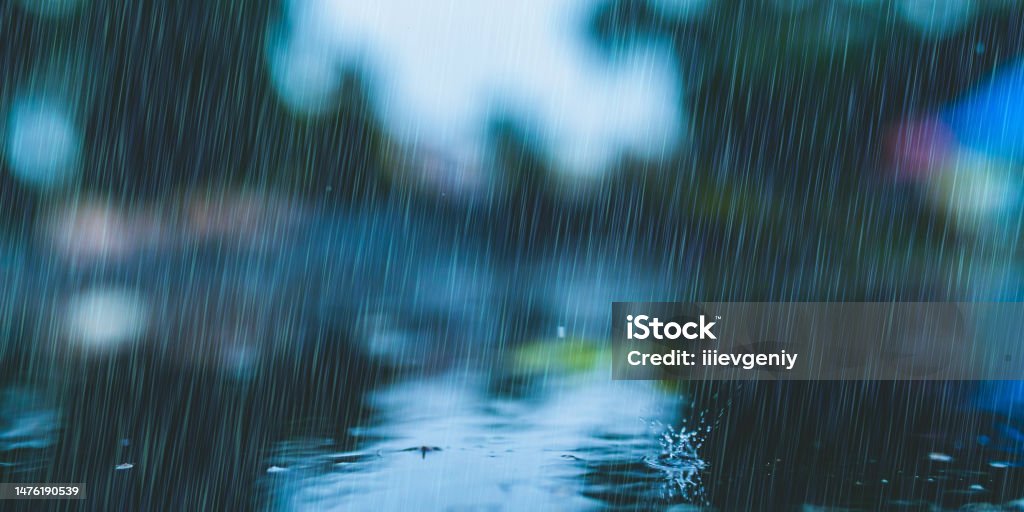 Autumn rain. Raindrops. Bad weather. Depression. Rainy weather Storm Stock Photo