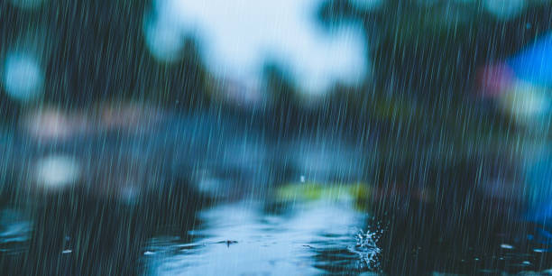 Autumn rain. Raindrops. Bad weather. Depression. stock photo