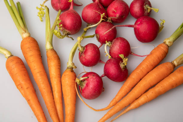 Carrots are placed on a white background