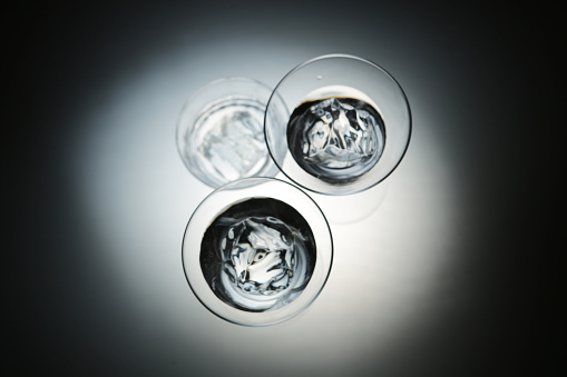 Close Up Of  Drinking Glass Against dark black Background