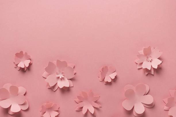 istock Paper flowers on pink pastel background. Spring or summer concept 1476196468