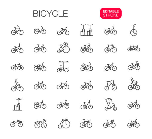 ilustrações de stock, clip art, desenhos animados e ícones de bicycle line icons set editable stroke - unicycle unicycling cycling wheel