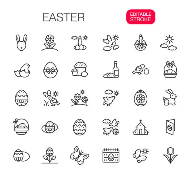 Vector illustration of Easter Line Icons Set Editable stroke