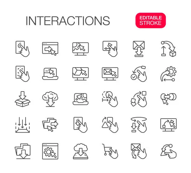 Vector illustration of Interaction Elements Line Icons Set Editable stroke