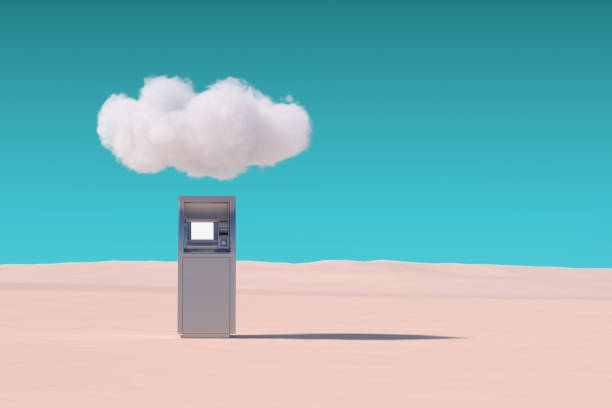 istock Bank Cash ATM Machine under Cloud in Desert. 3d Rendering 1476198208