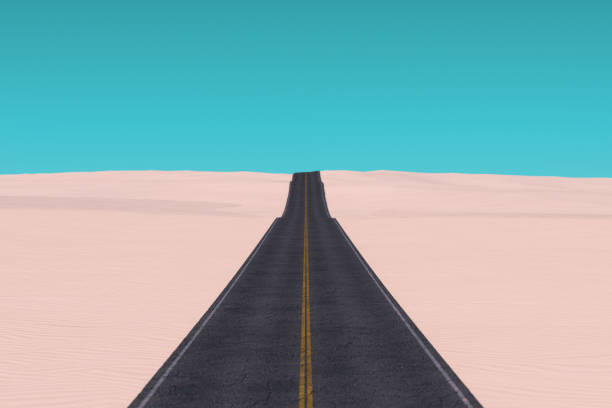 Long Empty Asphalt Road in Desert. 3d Rendering stock photo
