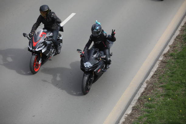 bikers celebrated the opening of motorcycling season by ride over city in sofia, bulgaria - two wheel imagens e fotografias de stock