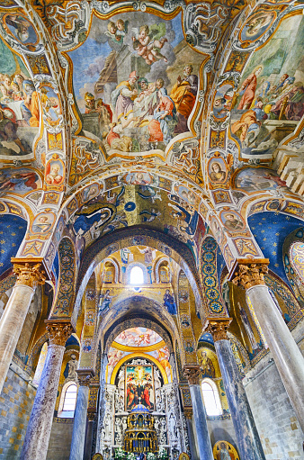 The interior of the church of Santa Maria dell'Ammiraglio from 12 century, aka as the Martorana, Palermo, Sicily, southern Italy