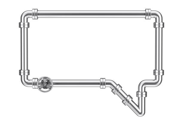 Chrome Gas Pipeline with Valve in Shape of Speech or Think Bubble on a white background. 3d Rendering