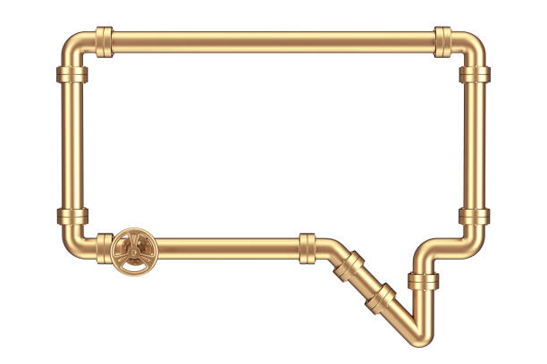 Golden Gas Pipeline with Valve in Shape of Speech or Think Bubble on a white background. 3d Rendering