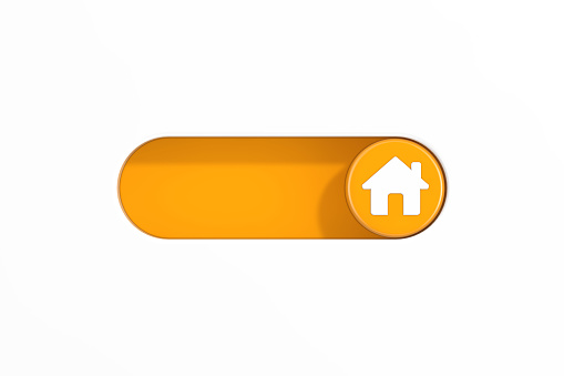 Yellow Toggle Switch Slider with Home House Icon on a white background. 3d Rendering