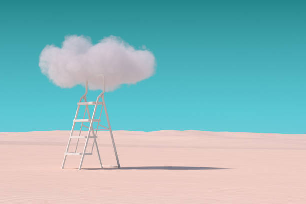 istock Business Success Concept. Stepladder Leading to the Clouds in Desert. 3d Rendering 1476199285