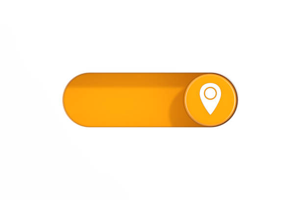 黄色のトグル スイッチ スライダーとマップ ポインター ピン アイコン。3dレンダリング - isolated on yellow ストックフォトと画像