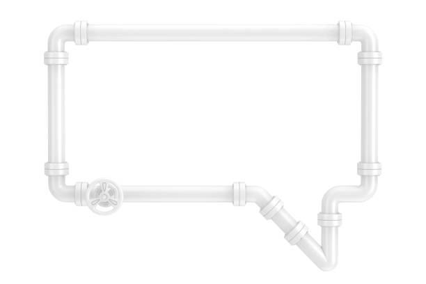 White Gas Pipeline with Valve in Shape of Speech or Think Bubble in Clay Style on a white background. 3d Rendering
