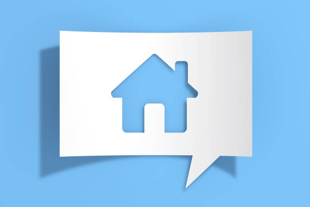 istock House Icon on Cutout White Paper Speech Bubble. 3d Rendering 1476200907
