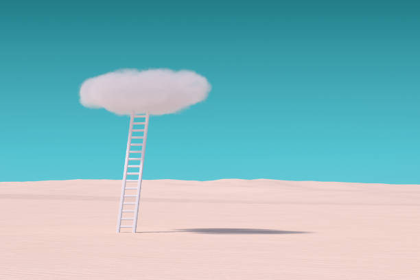 istock Business Success Concept. Stepladder Leading to the Clouds in Desert. 3d Rendering 1476201012