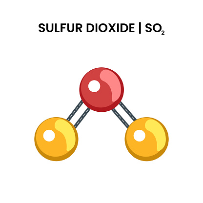 Structure of Sulfur dioxide molecule. SO2 consisting of sulfur and oxygen. chemistry molecule. vector illustration.