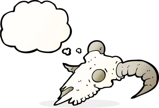 Vector illustration of cartoon ram skull with thought bubble