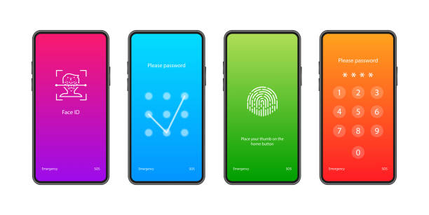 Smartphone with passcode lock screen interface. Protecting Your Smartphone and Personal Data from Unauthorized Access Smartphone with passcode lock screen interface. Protecting Your Smartphone and Personal Data from Unauthorized Access. Vector illustration lock screen stock illustrations