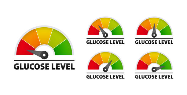 poziom glukozy. monitorowanie i zarządzanie poziomem cukru we krwi dla optymalnego zdrowia. ryzyko cukrzycy - sugar level stock illustrations
