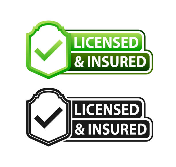 ライセンスおよび被保険者のラベル。公式ライセンスと保険 - 品質と安全性の保証 - licensed点のイラスト素材／クリップアート素材／マンガ素材／アイコン素材